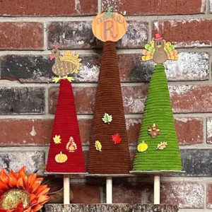 Thanksgiving Centerpiece Decorations; Chunky Yarn Thanksgiving Tree Set, Farmhouse Decor