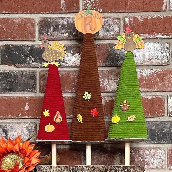 Thanksgiving Centerpiece Decorations; Chunky Yarn Thanksgiving Tree Set, Farmhouse Decor